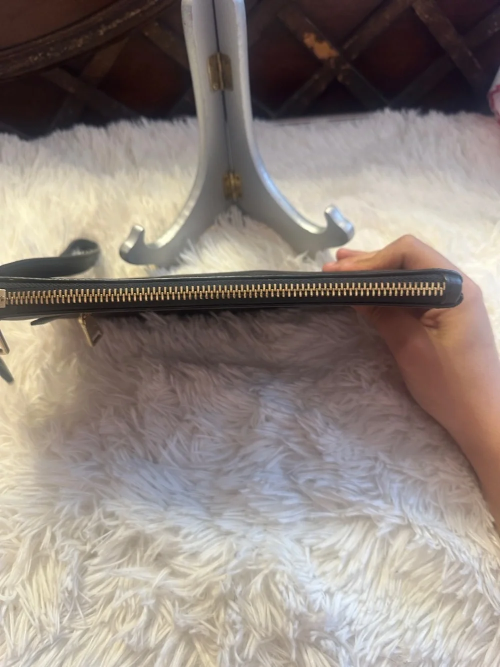 COACH Brown Signature Zip Wristlet with Gold Hardware